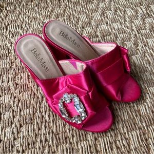 Hot Pink Satin Slip On Heels